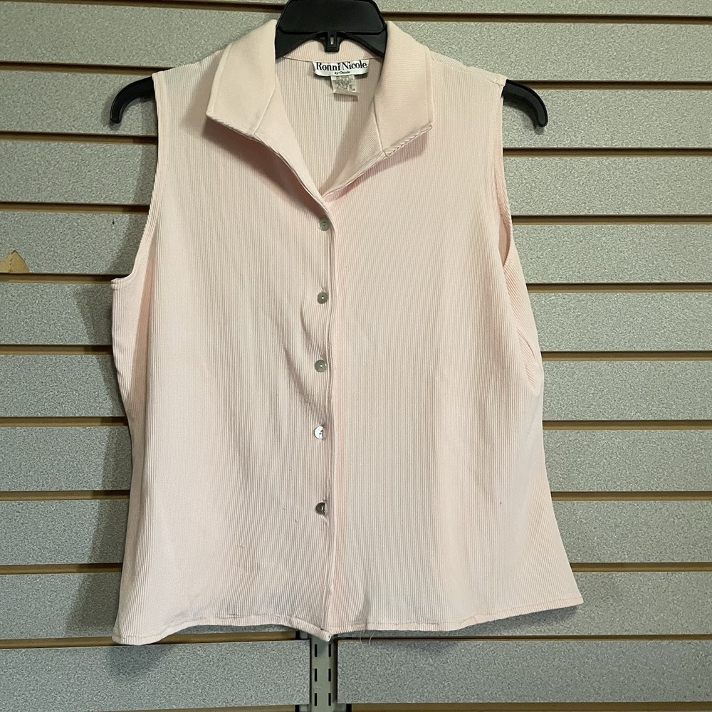 VTG Ronnie Nicole XL Sleeveless Button Up Collared Shirt Light Pink